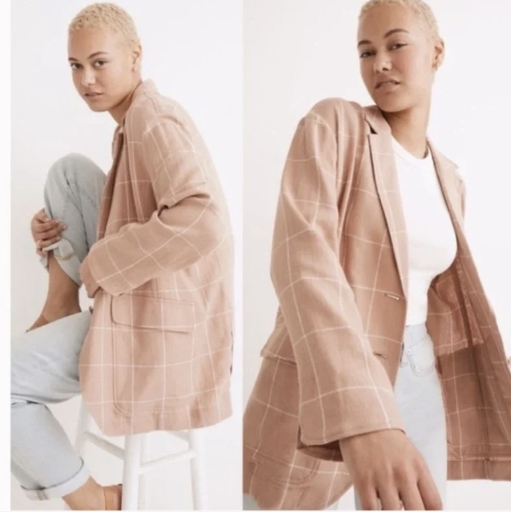 Madewell Breezewoven Larsen Blazer in Windowpane Linen Blend Linen Blend